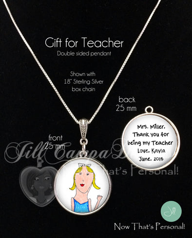 TEACHER GIFT - Your Child's artwork and message on a necklace - 2 sided pendant - Child's Handwriting - gift for Teacher - personalized - Jill Campa Designs - Now That's Personal! 