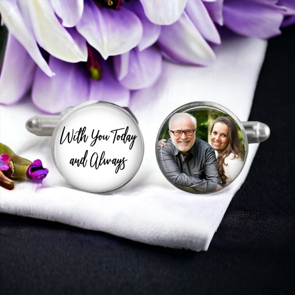 Custom photo cufflinks for groom's wedding day