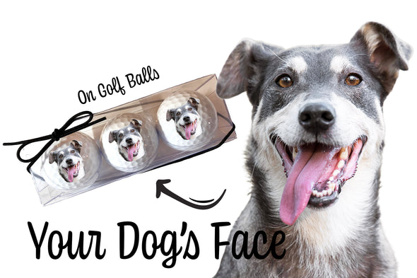 your dog's face on a set of golf balls