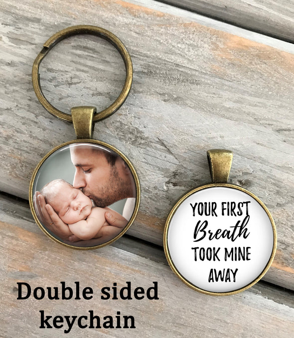 Gift for New Dad or Mom - photo key chain - Your first breath